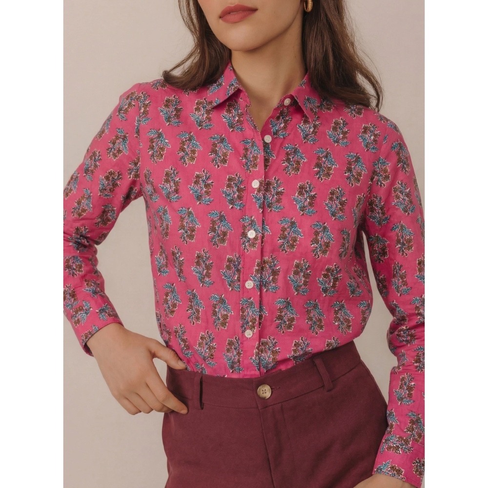 NWT J.Crew Women's Floral Cotton Collared Button‑Up Long Sleeve Blouse XS